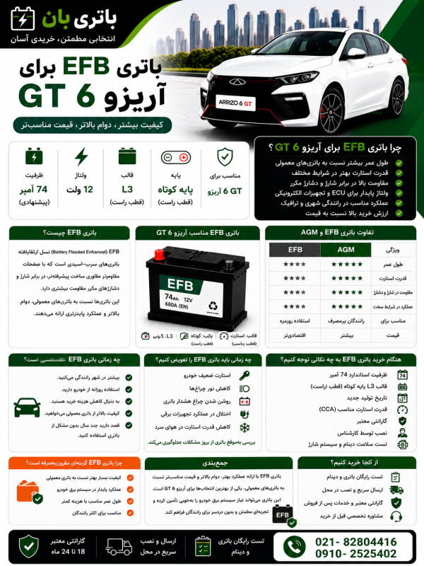 باتری efb برای آریزو 6 جی تی 1