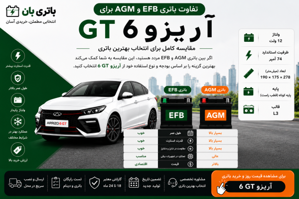 تفاوت باتری agm و efb آریزو 6 جی تی