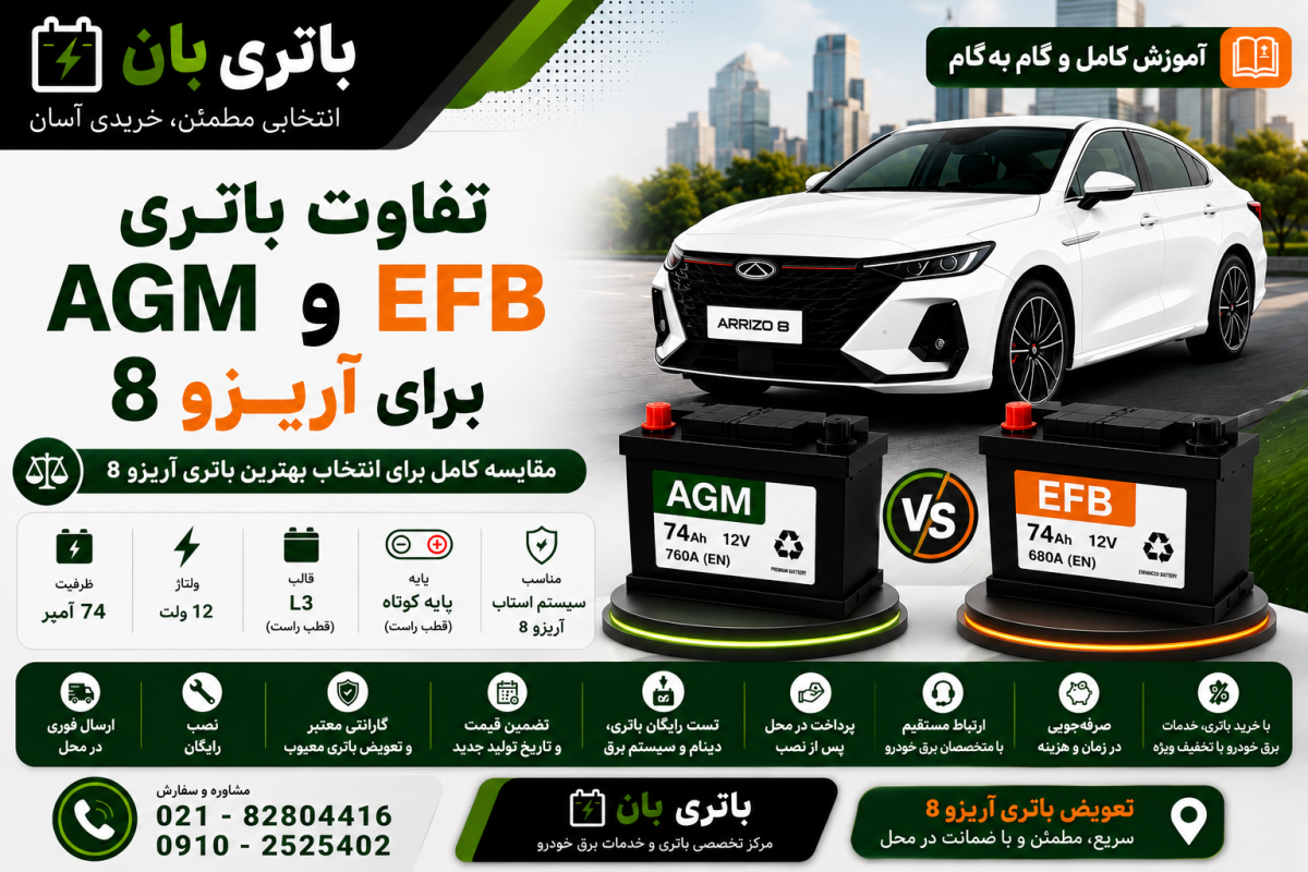 تفاوت باتری AGM و EFB برای آریزو 8